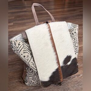 Myra Bag Handmade Oriental Backpack Upcycled Canvas & Cowhide Leather
